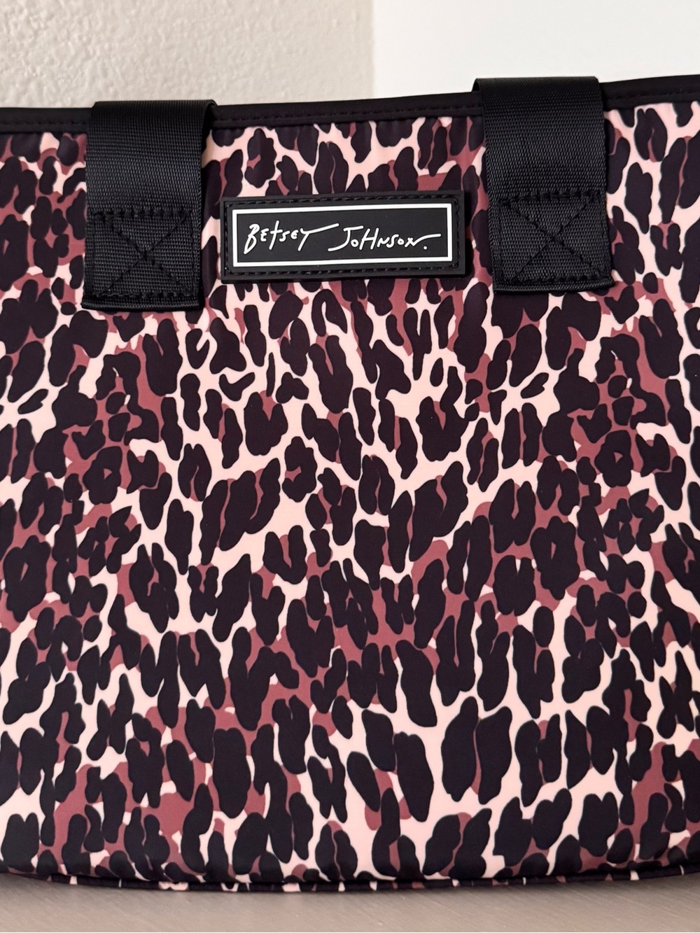 Betsey Johnson Pink and Black Leopard-Print Tote